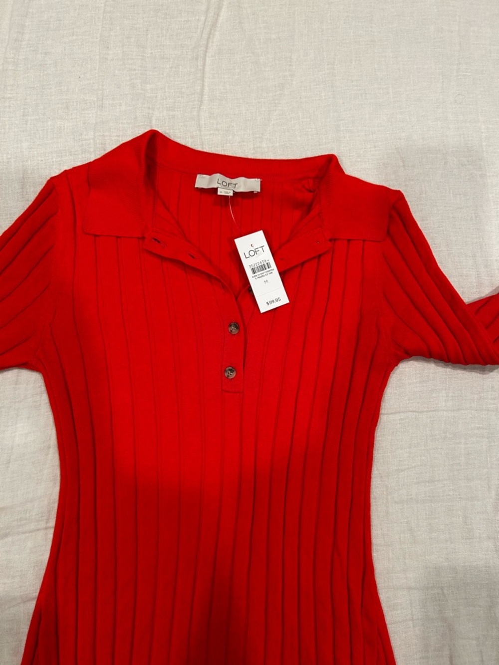 LOFT Red Ribbed Midi Skirt Dress - Picture 2 of 3